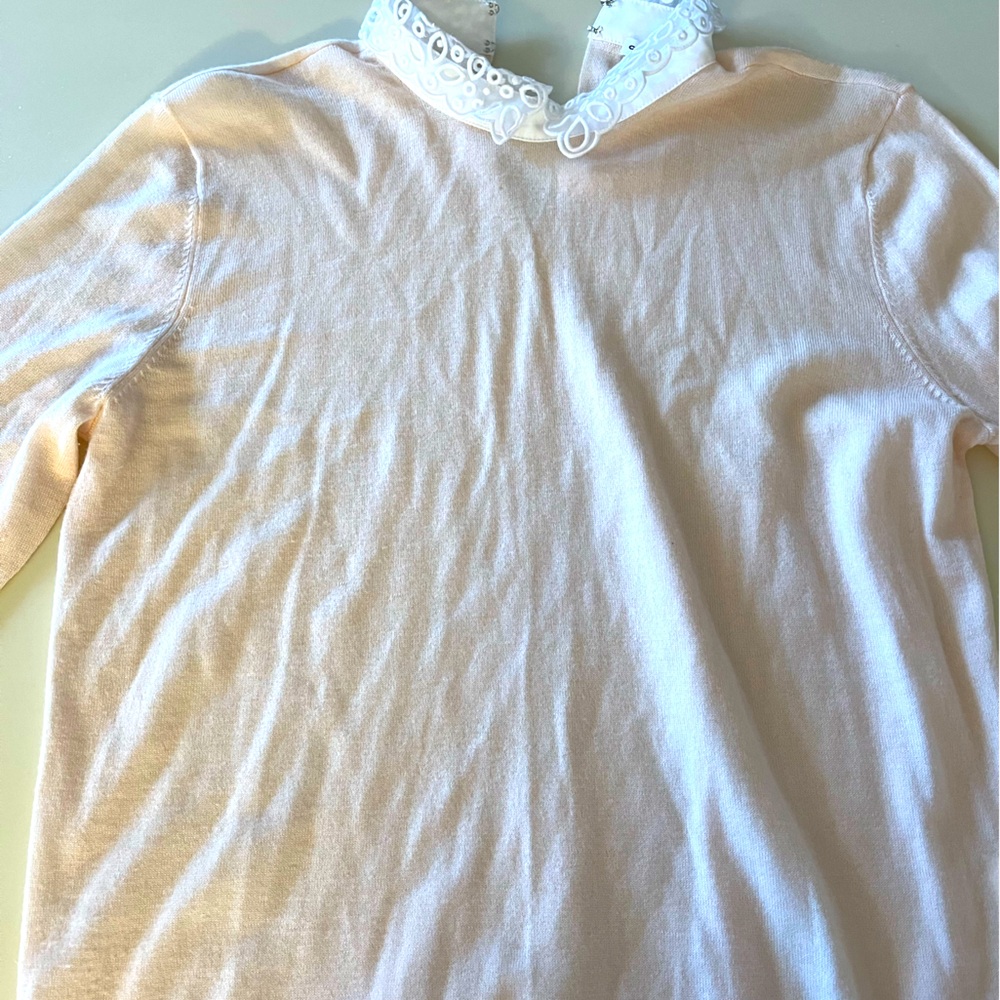 Blush sweater with white detailed collar